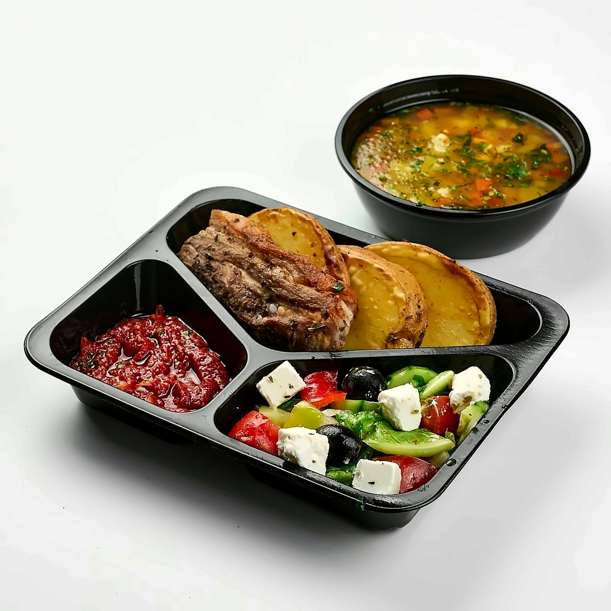 Комплексный обед в лотке с супом — Five Catering, Ташкент